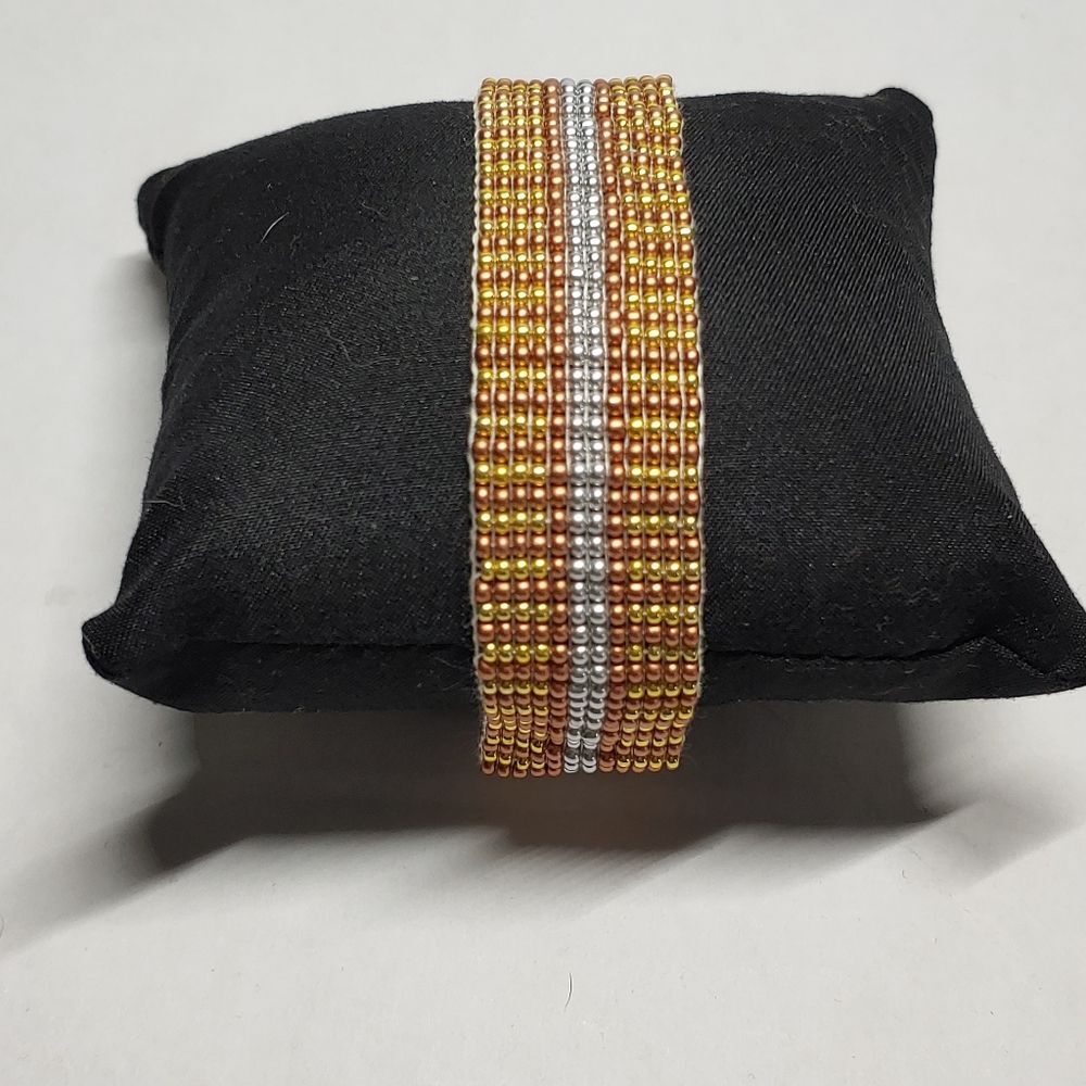 Loom Beaded Bracelet Gold, Silver & Copper